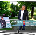 TV Screen Showing Andy Borg Jugend Wettbewerb With Garden Background And Man Standing