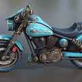 Turquoise Custom Vintage Motorcycle With Chrome Details And Black Leather Seat