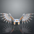 Character's White And Orange Mechanical Wings With Spiked Structures And Reflection