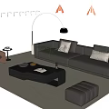 Grey L Shaped Sofa And Black Coffee Table Set With Brown Armchair Floor Lamp Ottoman