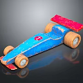 Handmade Blue Toy Car With Red Spoiler Decorative Logo And Wheels