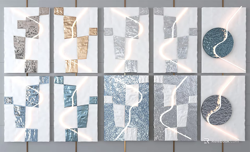 Modern Wall Decorations Featuring Various Abstract Patterns And Multicolor Textured Designs 3d model