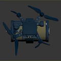 Blue Drone Featuring Four Propellers And Cylindrical Container With Blue Yellow Stripes
