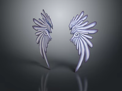 Symmetric Feather Wing Art Design With Glossy Finish And Dark Background Reflection 3d model
