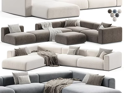 Modern Sectional Sofa In Beige And Gray With Pillows And Throw Blanket 3d model