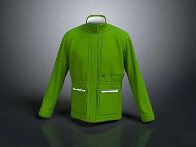 Modern Green Jacket Design With Stand Collar Zipper Closure Front Pockets And Long Sleeves 3d model
