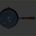 Stylish Blue Frying Pan With Wooden Handle And Round Design For Kitchen Use
