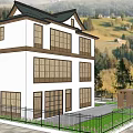 Japanese Style Detached Villa With Black Roof White Walls Garden Courtyard And Mountain View