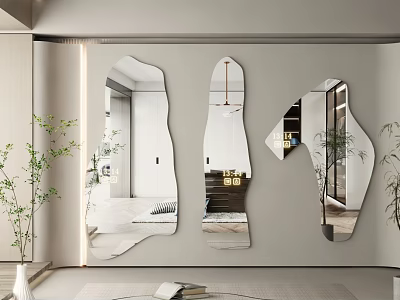 Unique Irregular Shaped Mirrors Wall Mounted In Modern Interior Reflecting Room Decor 3d model