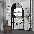 Elegant Modern Wine Cabinet With Glass Doors Display Shelves And Green Plant