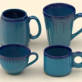 Blue Ceramic Cups With Different Styles And Glossy Surfaces 3d model