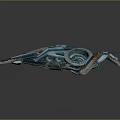 Futuristic Teal And Gray Sci Fi Equipment With Circular Rings And Mechanical Arms