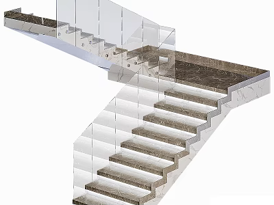 Elegant Modern Staircase Interior Design With Glass Railing And Marble Steps 3d model
