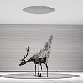 Modern Interior Deer Sculpture With Metallic Wire Abstract Design Gray Wall Round Ceiling Light