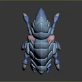 Blue Fantasy Creature with Spiked Carapace Sharp Claws Menacing Fangs and Pink Accents