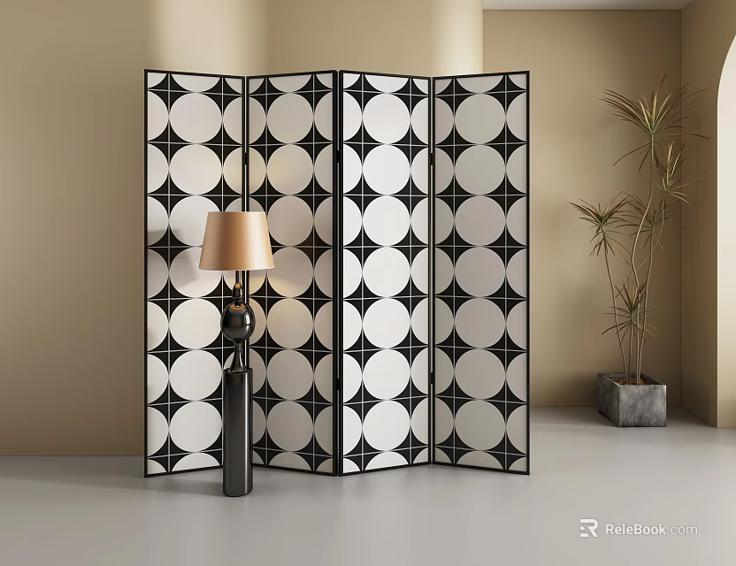 Modern Room Divider With Geometric Pattern And Floor Lamp 3d model