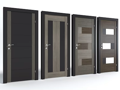 Modern Hinged Doors Collection with Various Wooden Panel and Glass Insert Designs 3d model