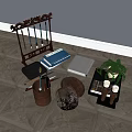 Traditional Chinese Stationery Collection With Brushes Inkstone Books And Potted Plant