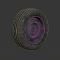 Car Tire With Detailed Tread Pattern And Metal Rim On Dark Background