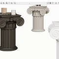 Classical Column Design Side Tables In Black White And Beige With Decorative Tops 3d model