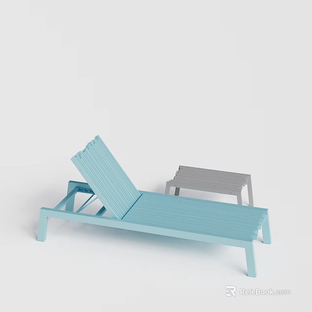 Blue Outdoor Lounger Chair With Matching Gray Side Table For Patio Relaxation 3d model 