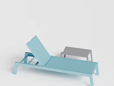 Blue Outdoor Lounger Chair With Matching Gray Side Table For Patio Relaxation 3d model