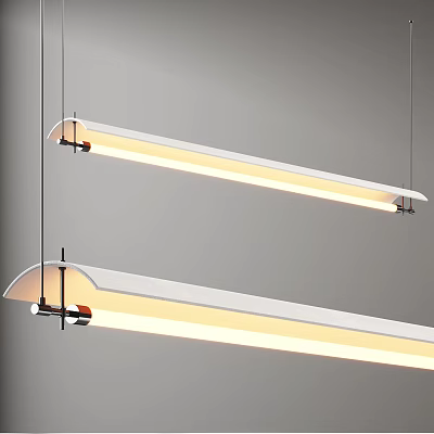Modern Long Pendant Lights With White Shade And Metal Frame Illuminated 3d model