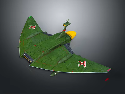 Detailed Green Winged Spacecraft Model With Red Insignia For Cosmic Aviation Exploration 3d model