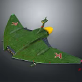 Detailed Green Winged Spacecraft Model With Red Insignia For Cosmic Aviation Exploration