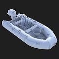 Gray Inflatable Motor Boat As Water Transport With Seats And Orange Cushions