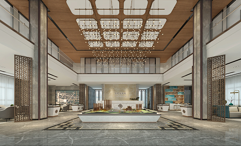 New Chinese Sales Office Sales Office Lobby 3d model