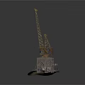Heavy Construction Crane Equipment With Base Structure And Debris On Site