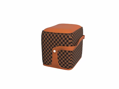 Sofa Stool With Brown And Black Checkered Pattern Orange Top And Handle 3d model