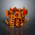 Detailed Wooden Log Fortress Structure With Ladder Red Cloth And Decorative Spikes
