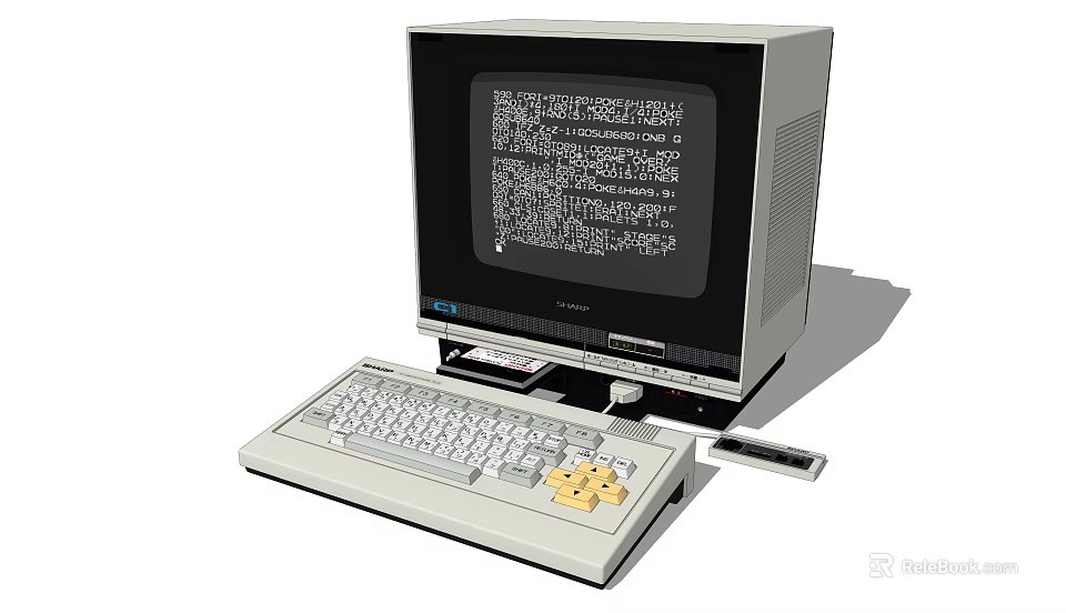 Vintage Computer System Featuring Monitor Keyboard And Code Text On Screen 3d model 