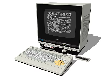 Vintage Computer System Featuring Monitor Keyboard And Code Text On Screen 3d model