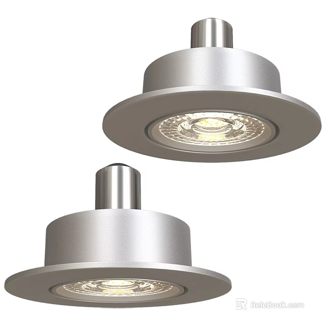 Modern Silver Metal Downlights And Spotlights With Bright LED Bulbs Sleek Recessed Design 3d model 