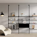 Modern Metal Shelving Unit With Decorative Items Books And Vases In Living Room