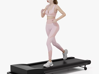 Fit Woman Running on Treadmill in Pink Sportswear with White Sneakers 3d model