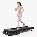 Fit Woman Running on Treadmill in Pink Sportswear with White Sneakers