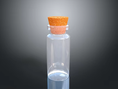 Transparent Glass Bottle With Orange Cork Stopper For Household Storage Use 3d model