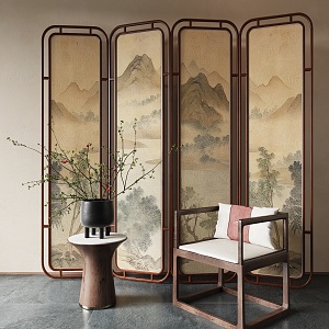 New Chinese-style Screen Partition Folding Screen 3d model