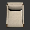 Modern Beige Fabric Armchair With Wooden Arms Legs And Leather Straps