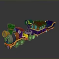 Colorful Toy Train 3D Model With Multiple Carriages Green Chimney Blue Car And Red Roof