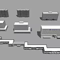 Gray Multiple Residential Buildings With Various Multi Story Structures Models Arranged On White Background 3d model