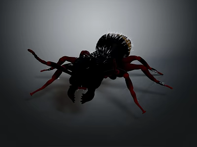 Detailed Black and Red Spider With Long Legs Hairy Body On Dark Background 3d model