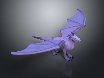 Purple Dragon Character With Large Wings In Standing Pose 3D Rendering 3d model