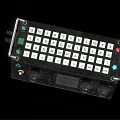 Black Industrial Computer Control Panel with Keyboard Knobs and Label for Professional Use