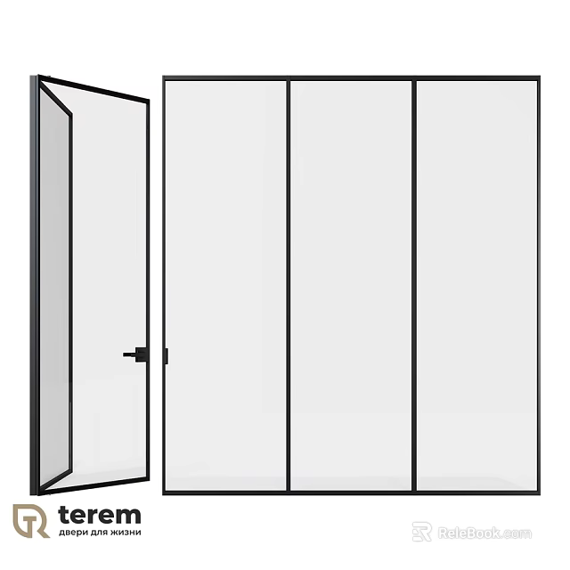 Sleek Swing Door Design With Clear Glass Panels And Black Frame 3d model 