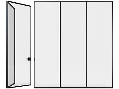 Sleek Swing Door Design With Clear Glass Panels And Black Frame 3d model